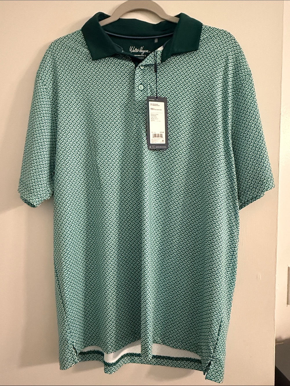 Walter Hagen Teal Patterned Polo with Dark Green Collar